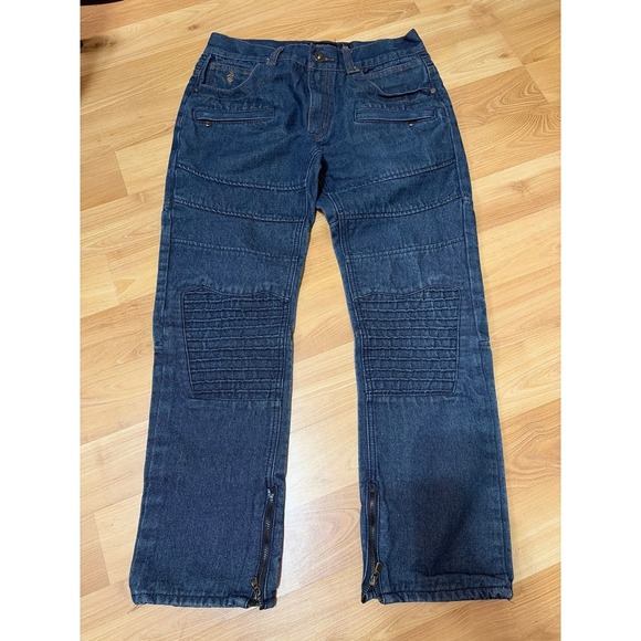 Rocawear Other - Rocawear Tapered Fit Moto Jeans Mens W34 Dark Wash Ribbed Knee Ankle Zip